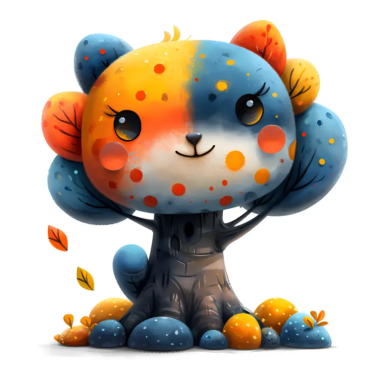Colorful Cute Tree Cartoon Illustration