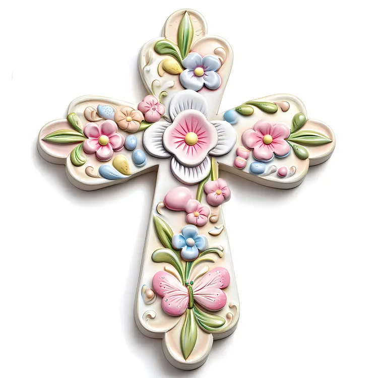 Pastel Floral Cross with Soft Colors and Flowers