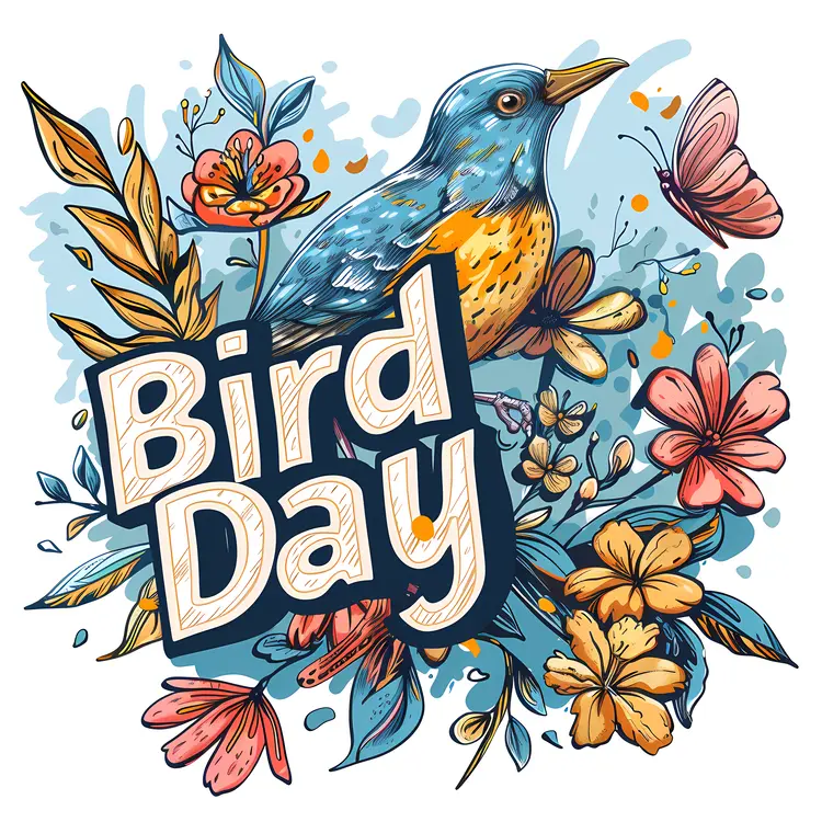 Blue Bird with Flowers for Bird Day