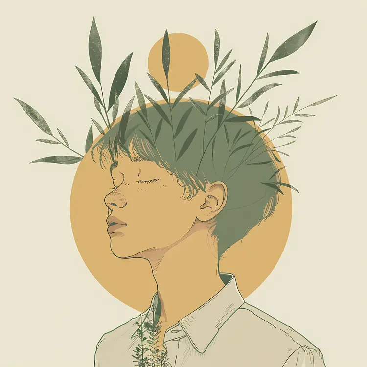Serene Profile Illustration with Leaves