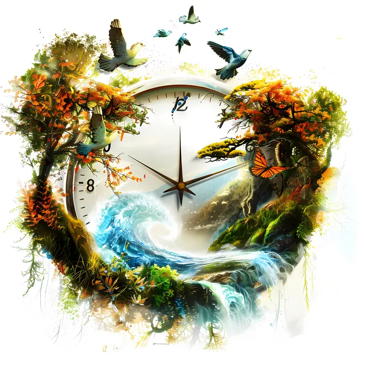 Nature-Inspired Clock with Trees and Birds