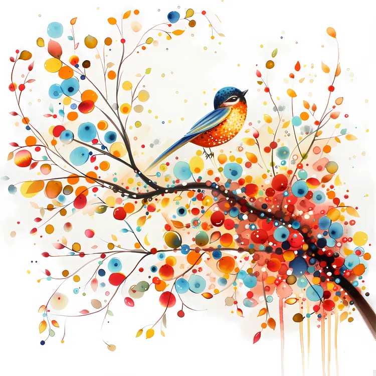 Bird on a Colorful Branch