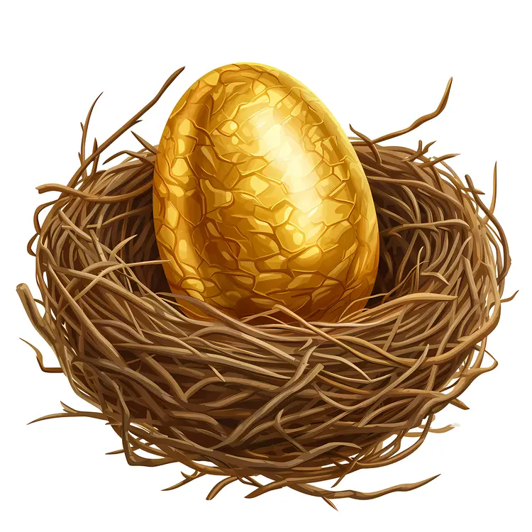 Textured Golden Egg in a Nest