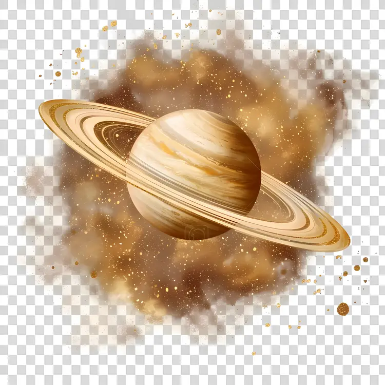 Saturn with Golden Rings in Space