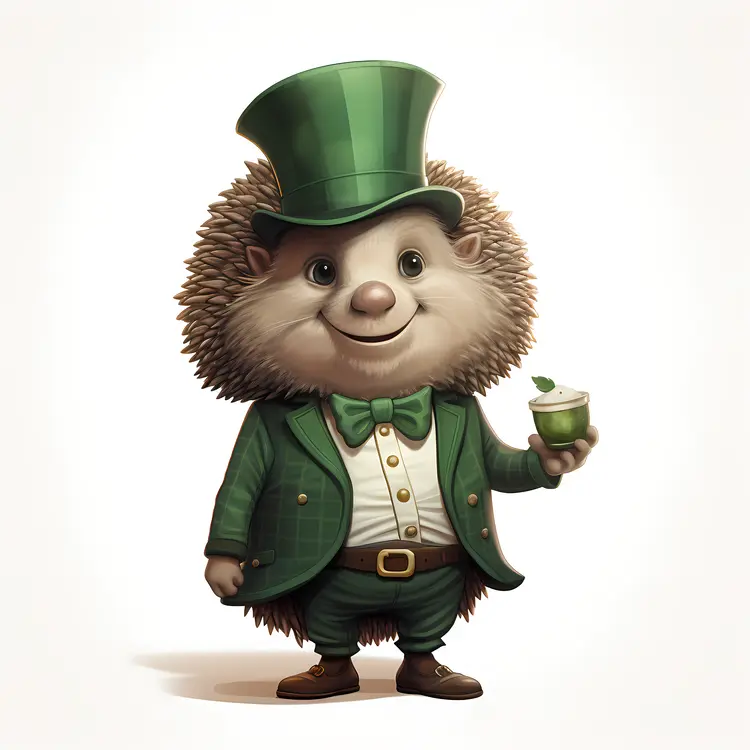 Cute Hedgehog in a Green Top Hat