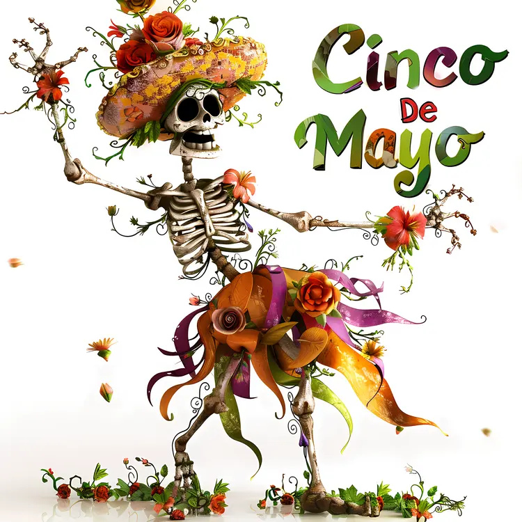 Cinco de Mayo Skeleton in Colorful Dress