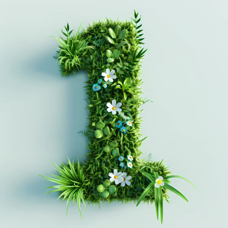 Number One with Green Plants and Flowers