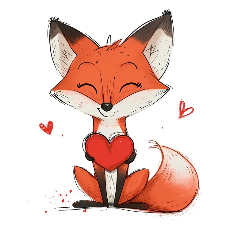 Cute Fox Holding a Heart
