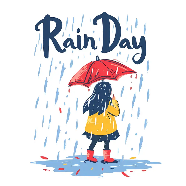 Girl with Red Umbrella on Rainy Day