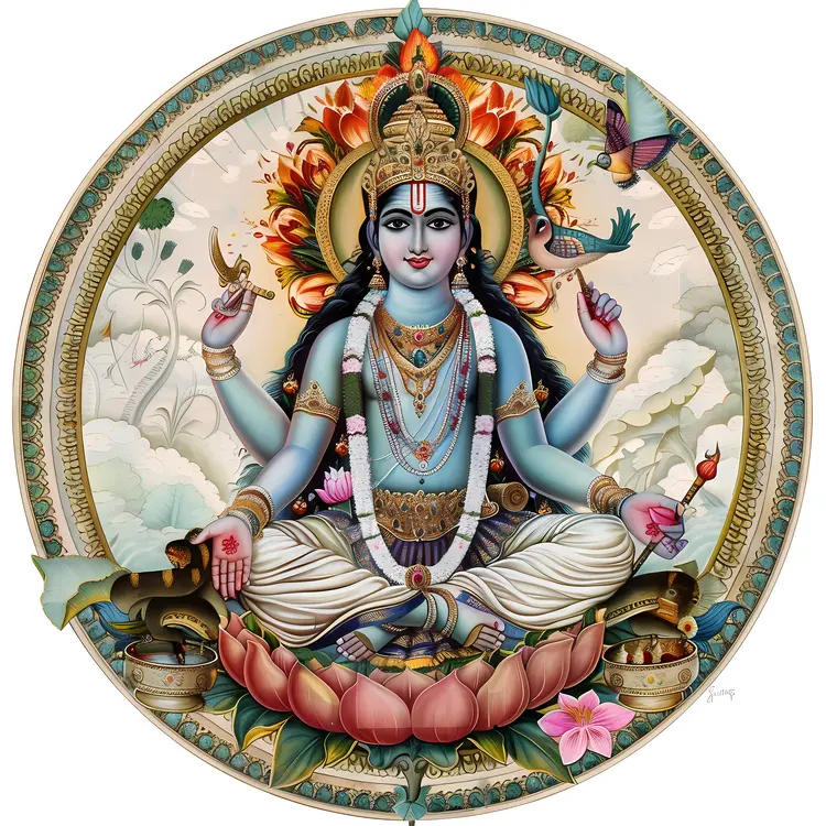 Hindu Deity with Lotus Flower