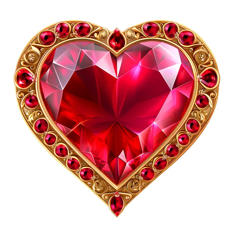 Luxurious Red Heart Brooch with Gold Frame