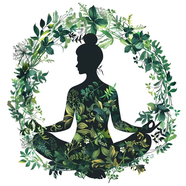 Meditation Silhouette with Nature Elements