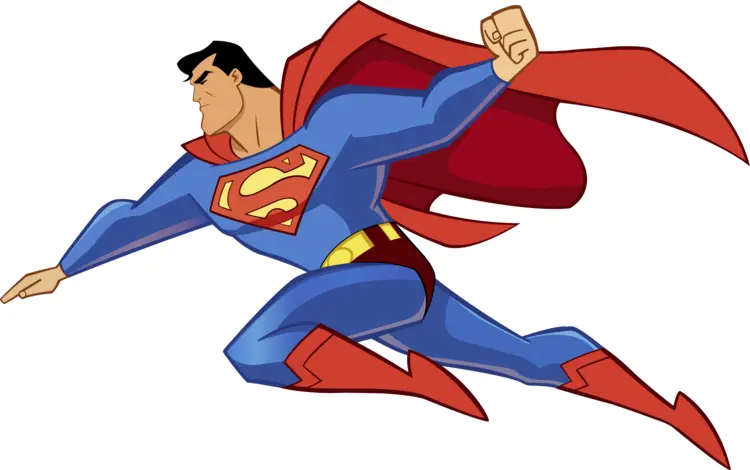 Superhero in Blue Suit with Red Cape