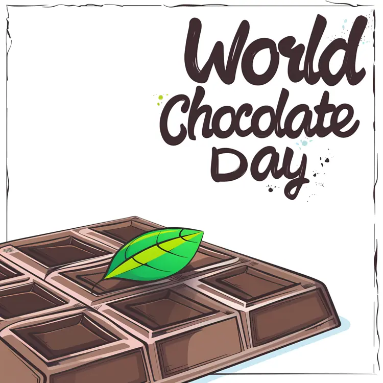 World Chocolate Day with Chocolate Bar and Leaf