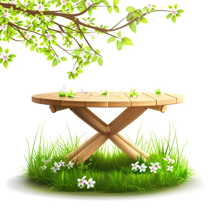 Wooden Table in a Flower Garden