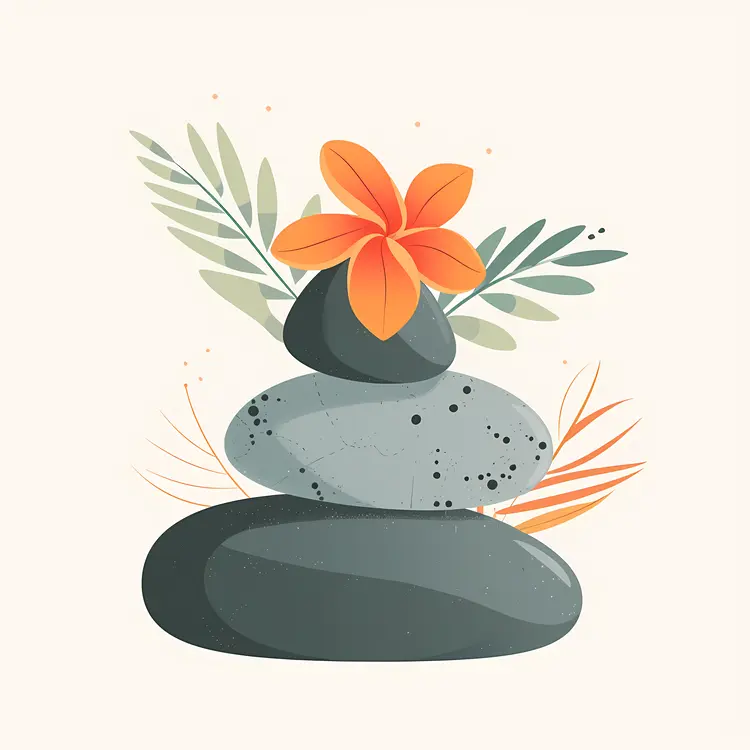 Stacked Stones with Orange Flower for Relaxation