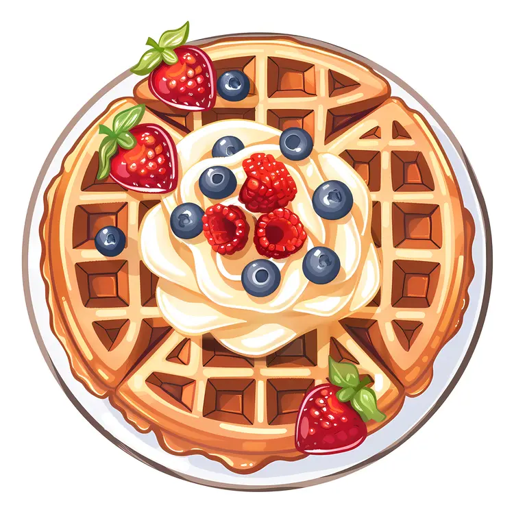 Delightful Waffles with Mixed Berries and Cream