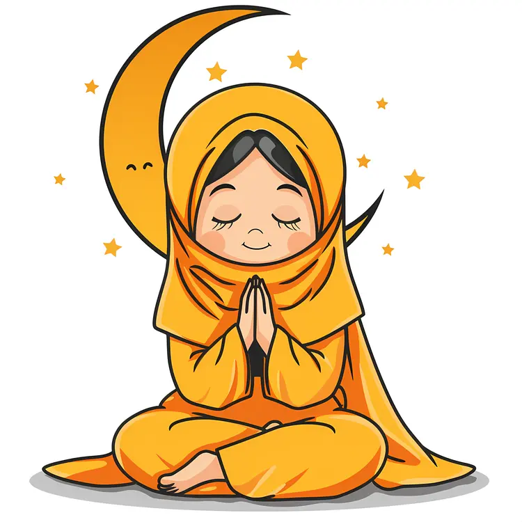 Praying Girl with Moon and Stars