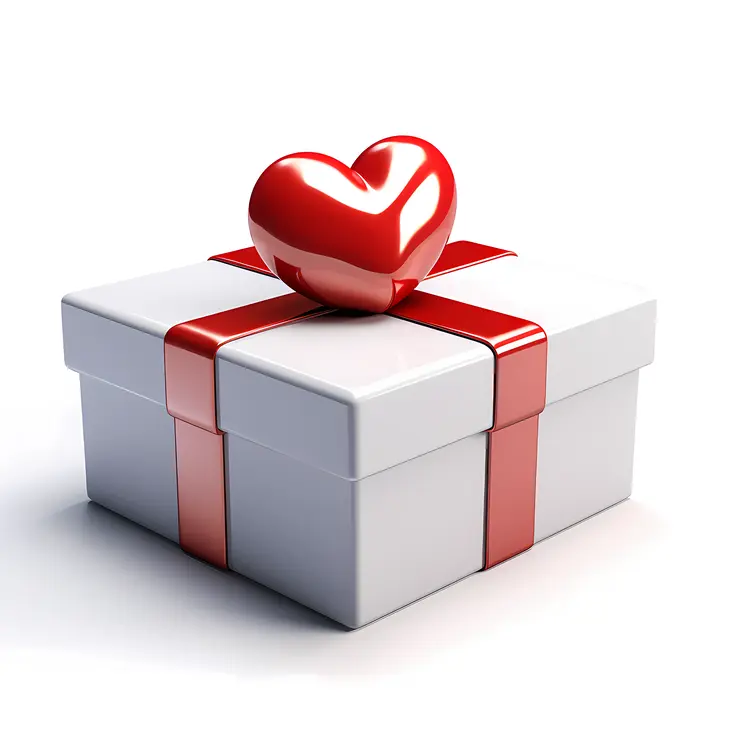 Square Gift Box with Heart Decoration and Red Ribbon for Valentine's Day