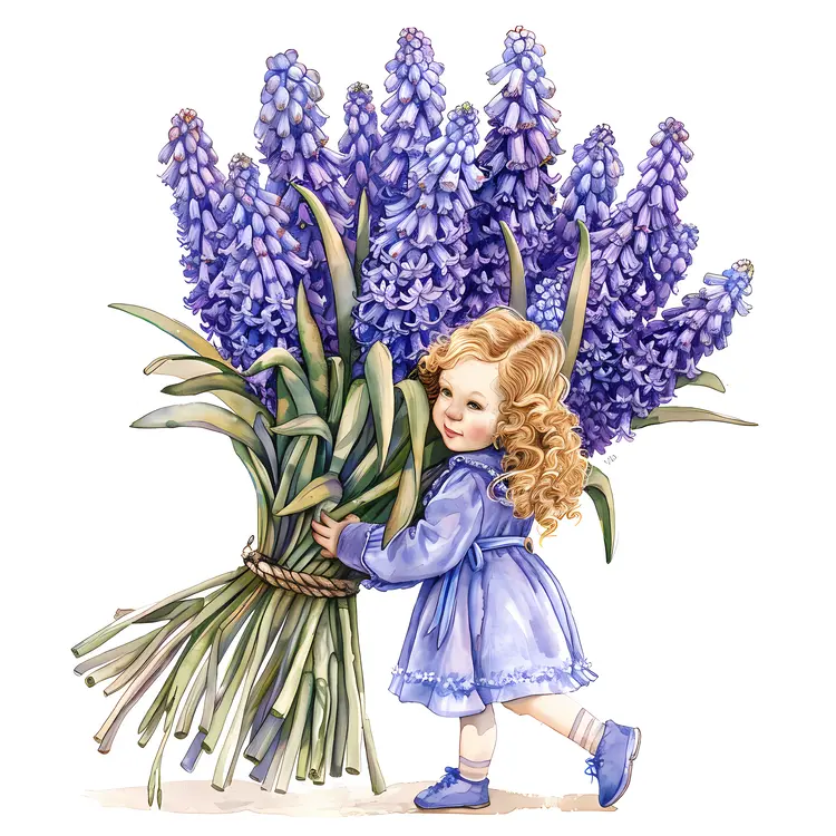 Girl with a Bunch of Purple Flowers