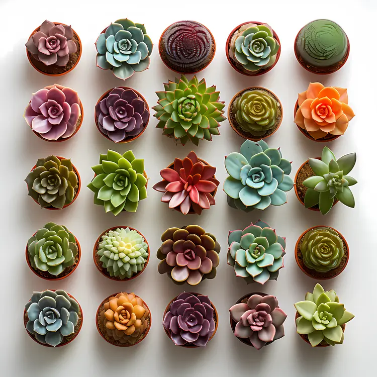 Colorful Succulents in Small Pots