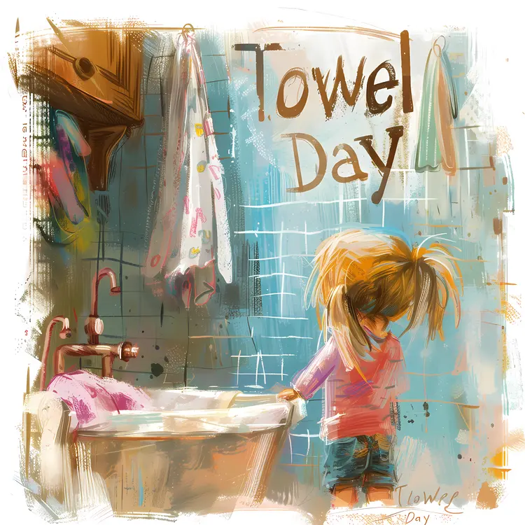 Girl in Bathroom on Towel Day