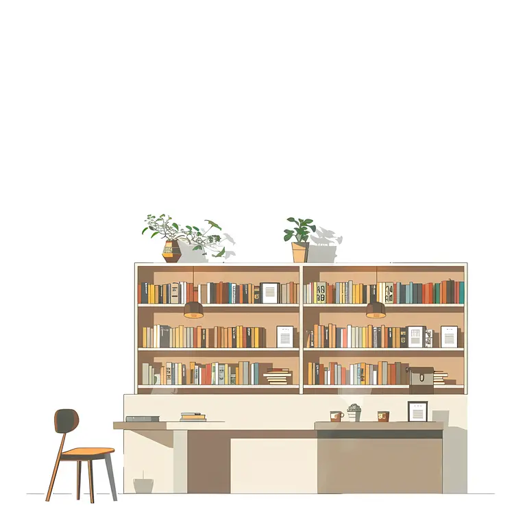 Bookshelves with Plants and Chair