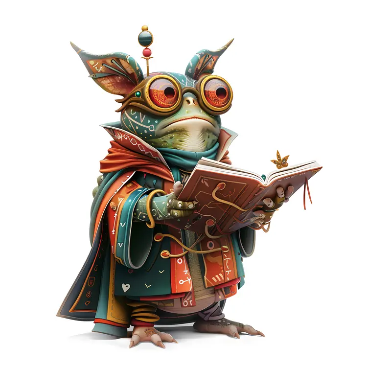 Frog Wizard Reading a Book