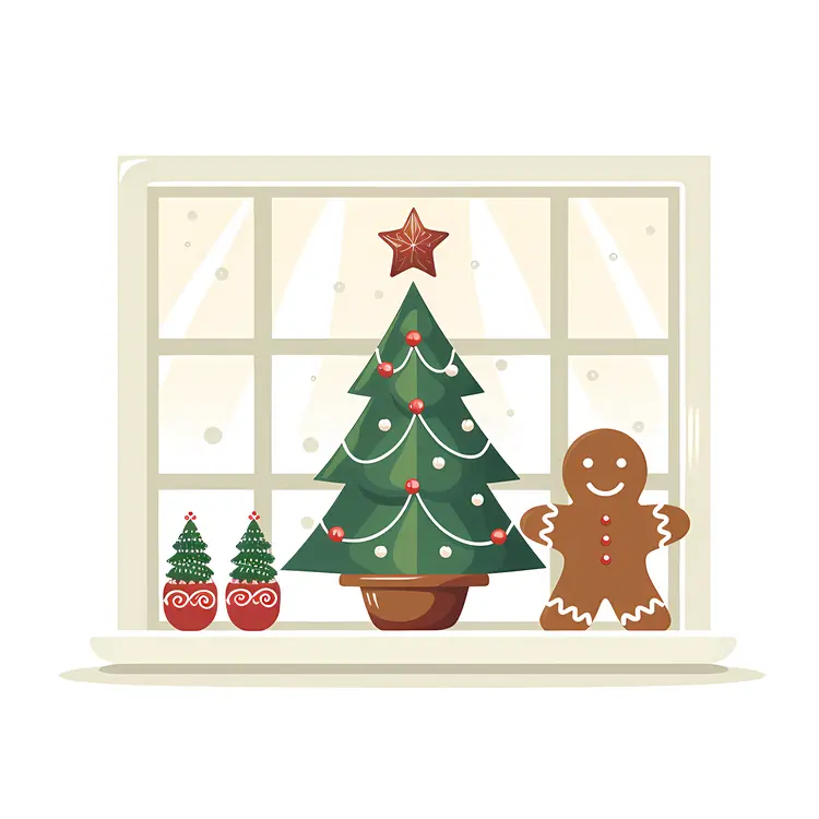 Christmas Tree and Gingerbread Man by the Window