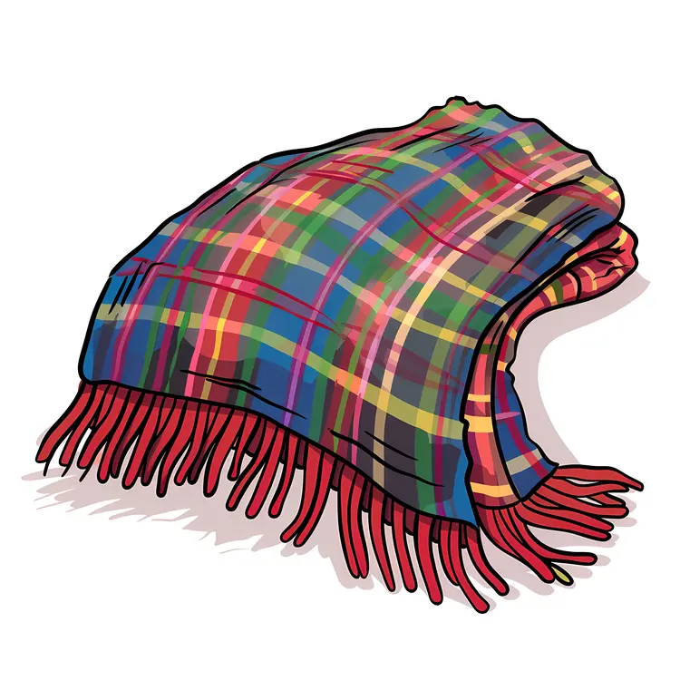 Colorful Plaid Blanket with Fringe