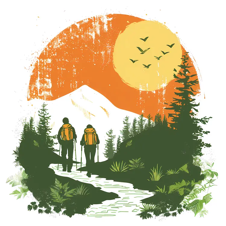 Two Hikers in Mountain Sunset