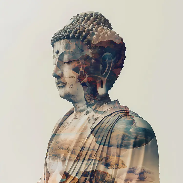 Double Exposure Buddha Statue