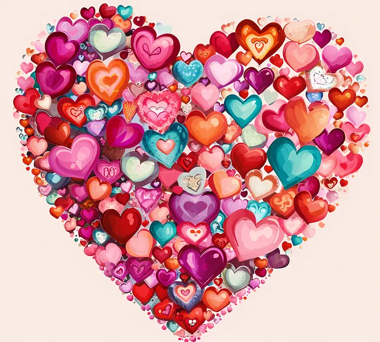 Heart-shaped Arrangement of Colorful Hearts