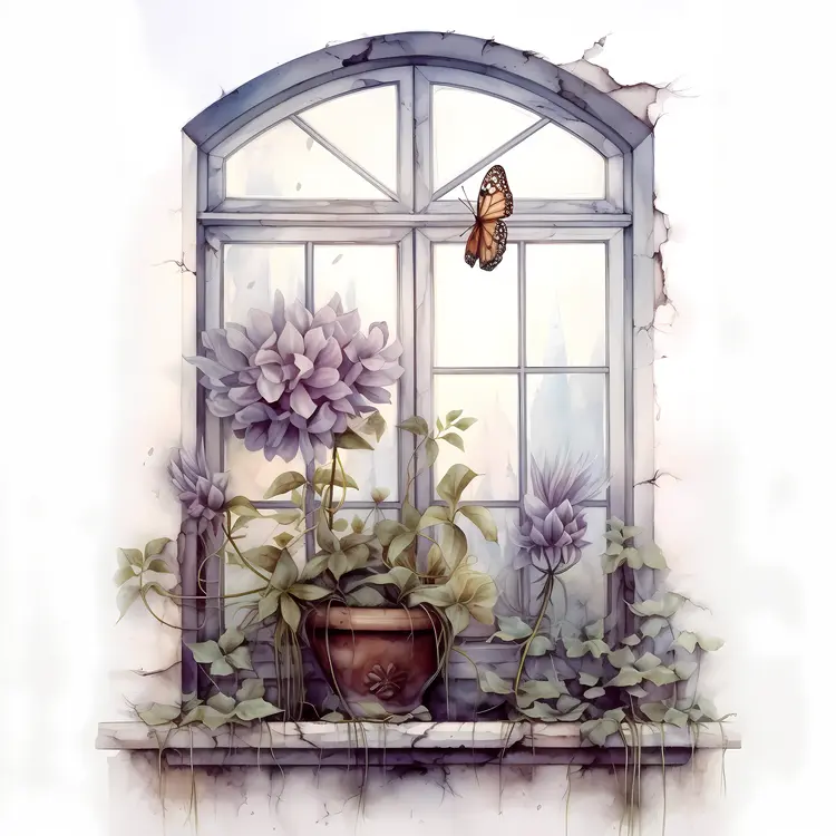 Decorative Flower Window with Butterfly