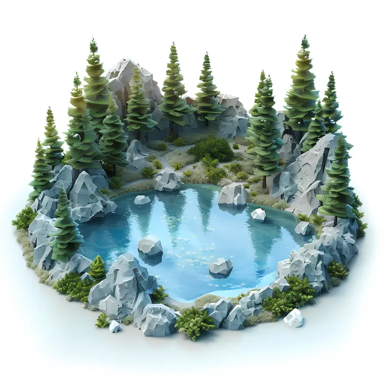 Serene mountain lake surrounded by trees