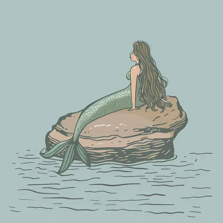 Mermaid on Rock with Calm Sea