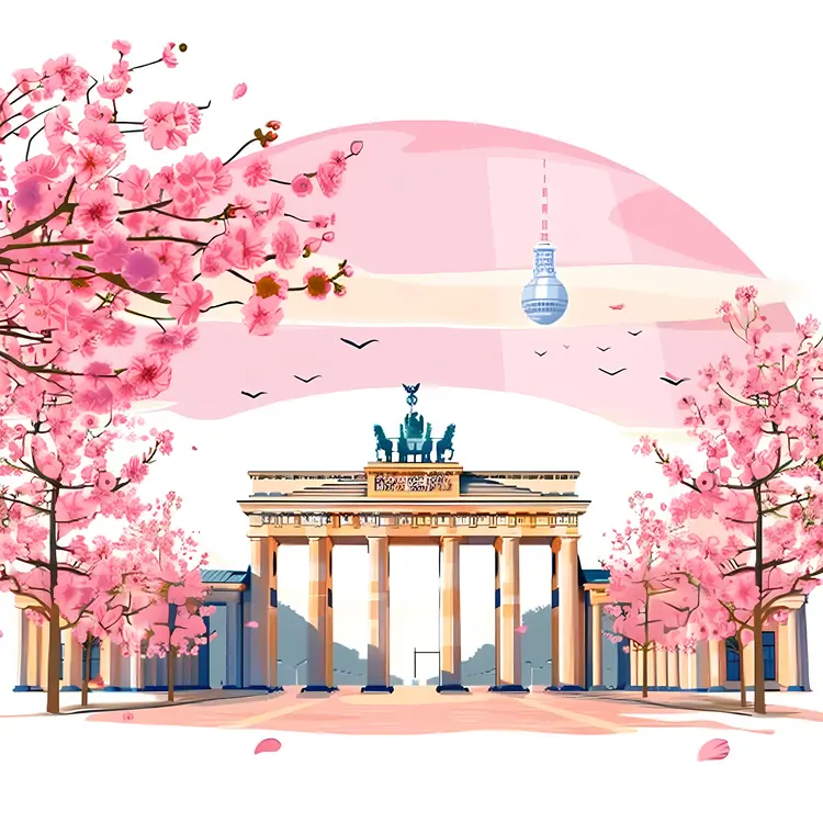 Cityscape with Cherry Blossoms