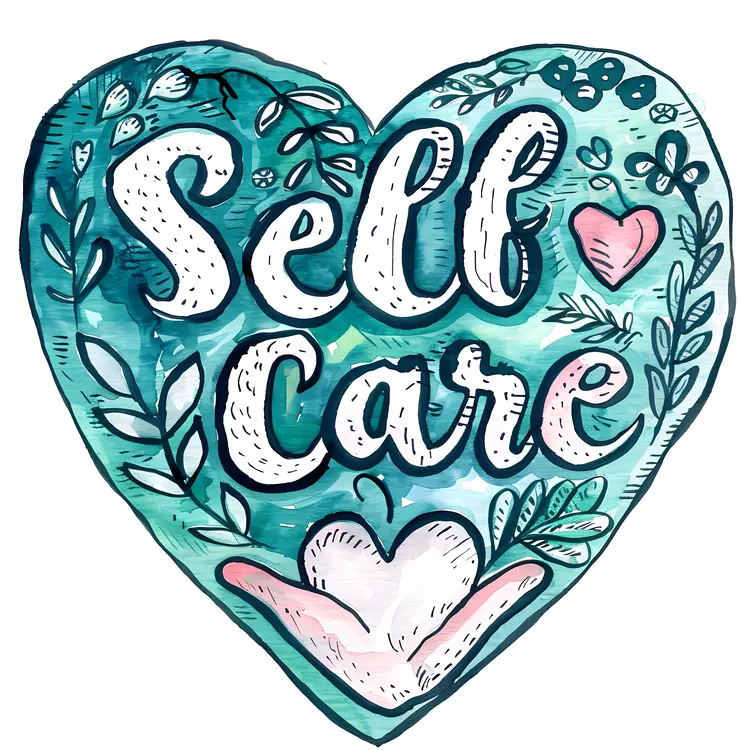 Self Care Heart Illustration with Floral Design