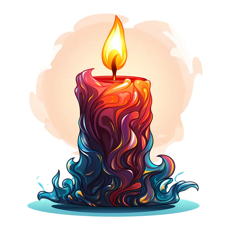 Colorful Candle with Bright Flame