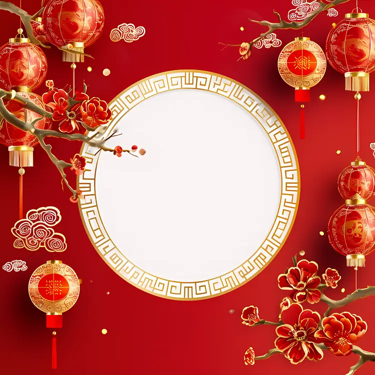 Red Lanterns and Blossoms for Chinese New Year