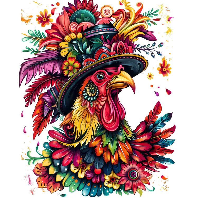 Vibrant Artistic Rooster with Colorful Feathers