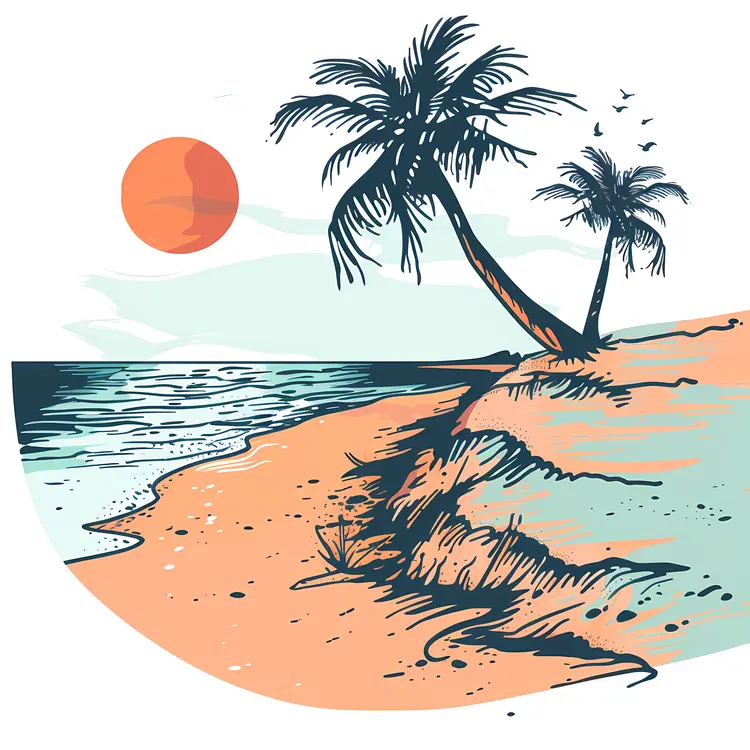 Beach with Palm Trees Illustration