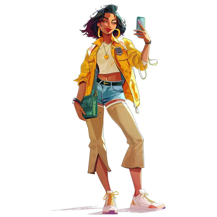 Stylish Girl Taking Selfie in Yellow Jacket