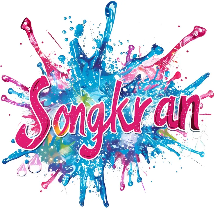 Songkran Text with Colorful Splash