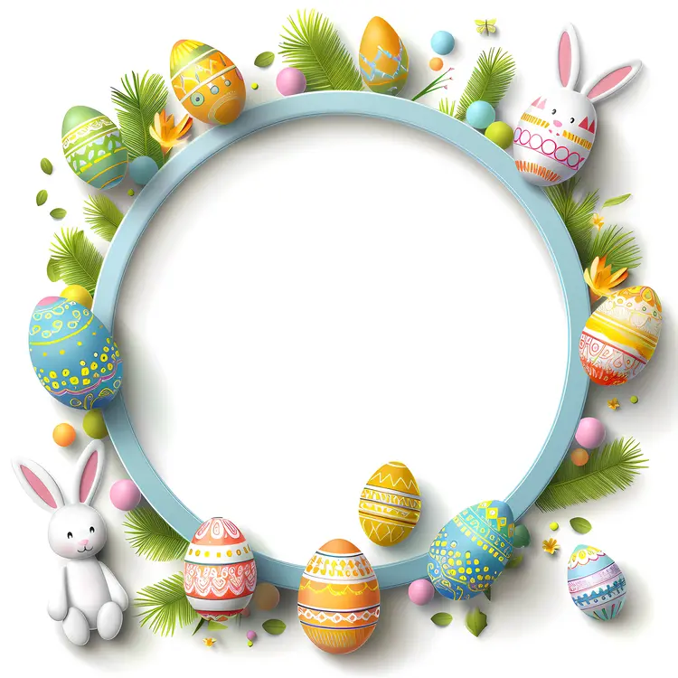 Colorful Easter Egg and Flower Wreath