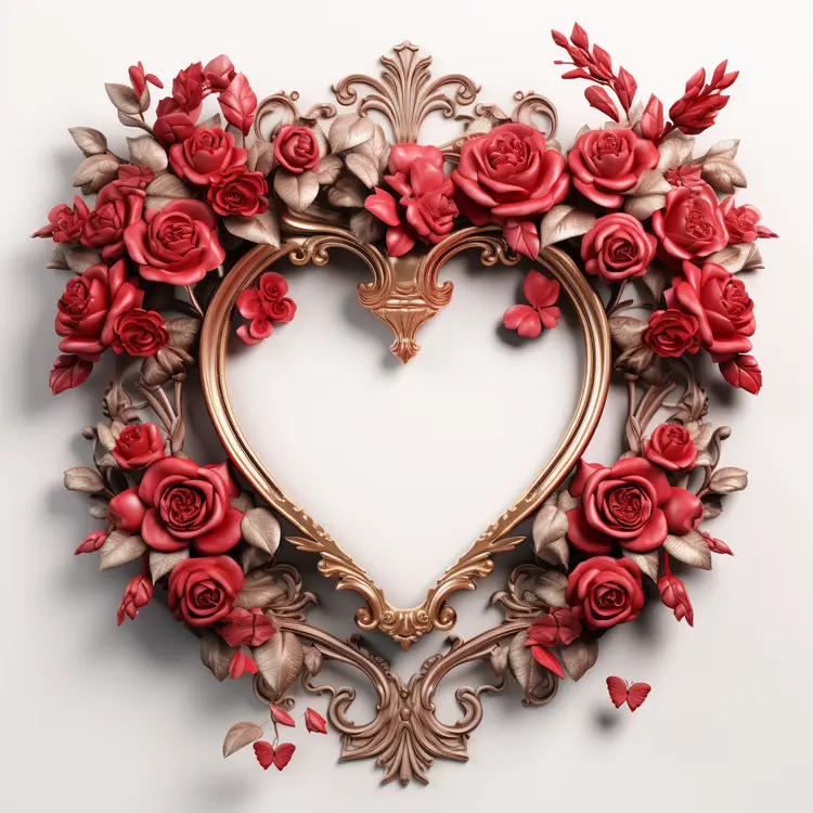 Vintage Heart Shape Frame with Red Roses