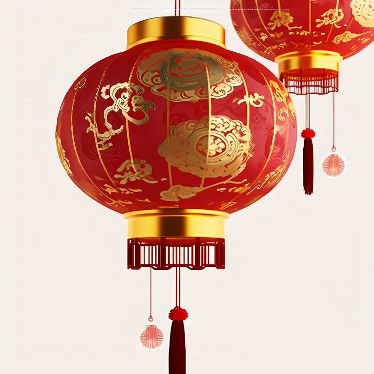 Red Lantern with Golden Patterns for Chinese New Year