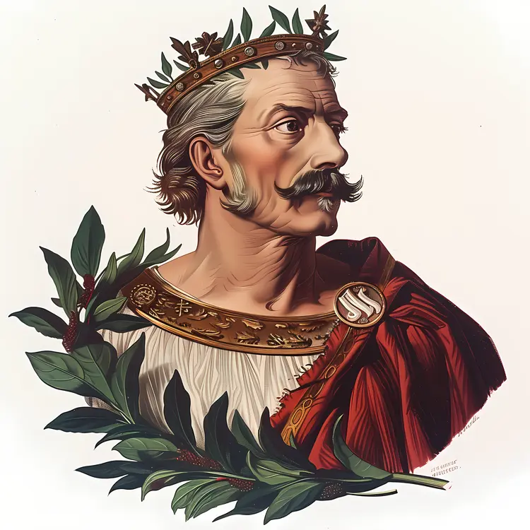 Regal King with Crown and Laurel Wreath