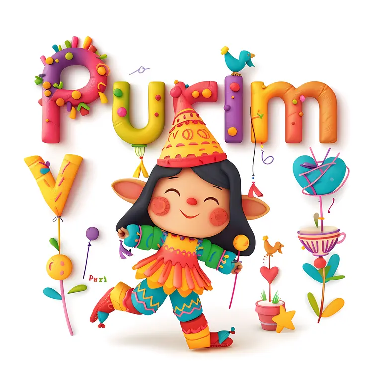 Colorful Purim Character with Text