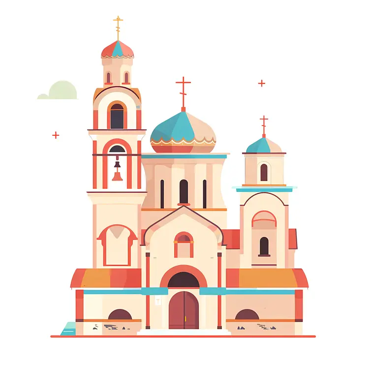 Doodle Church with Colorful Domes and Crosses
